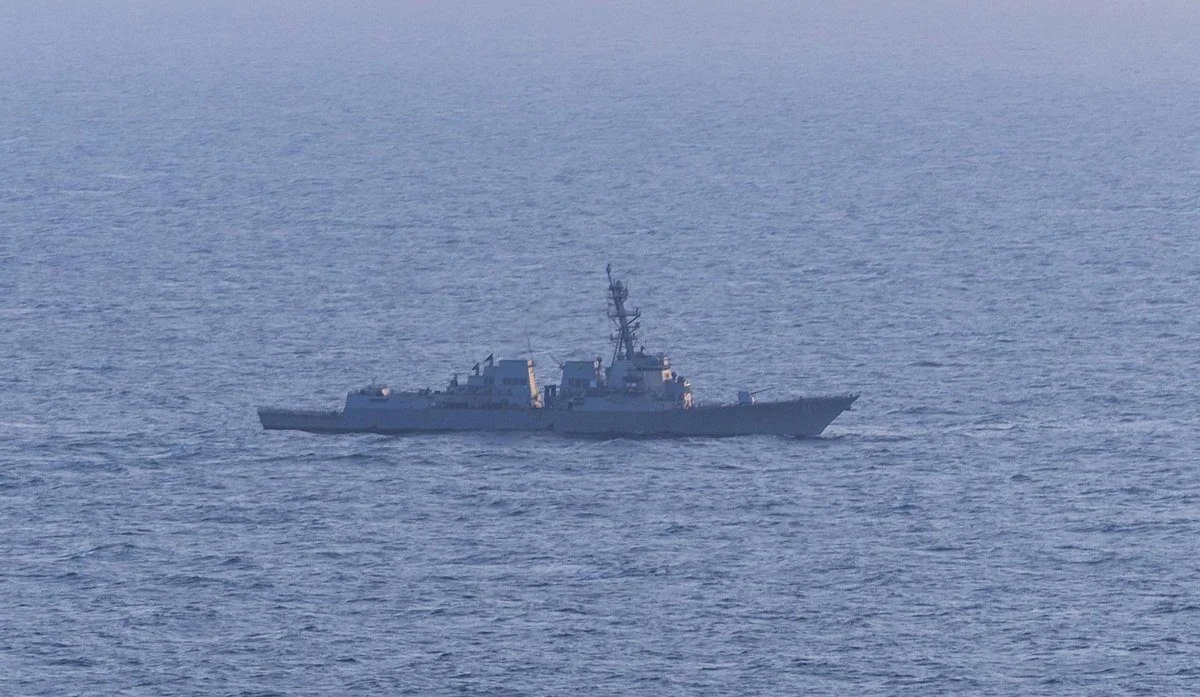 The guided-missile destroyer USS Spruance (DDG 111) on patrol as part of the U.S. blockade on ships underway to and from Iranian ports