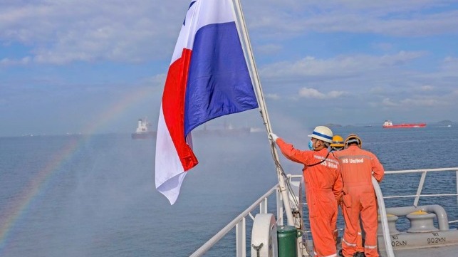 Panama flag on stern of vessel