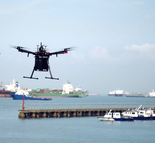 An authorized drone over Singapore's harbor (file image)
